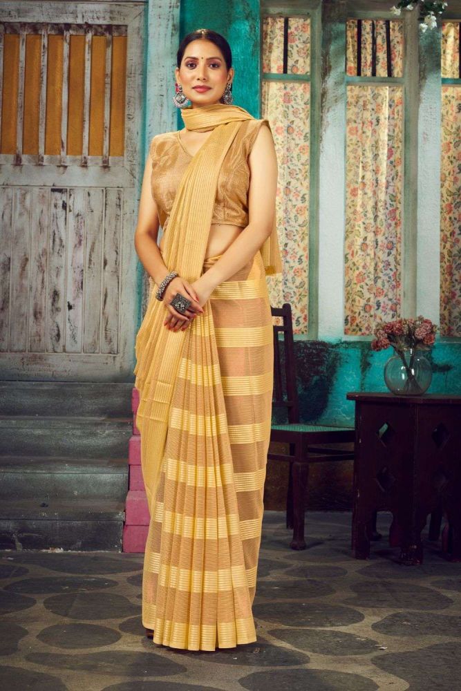 Plain yellow saree with designer blouse clearance