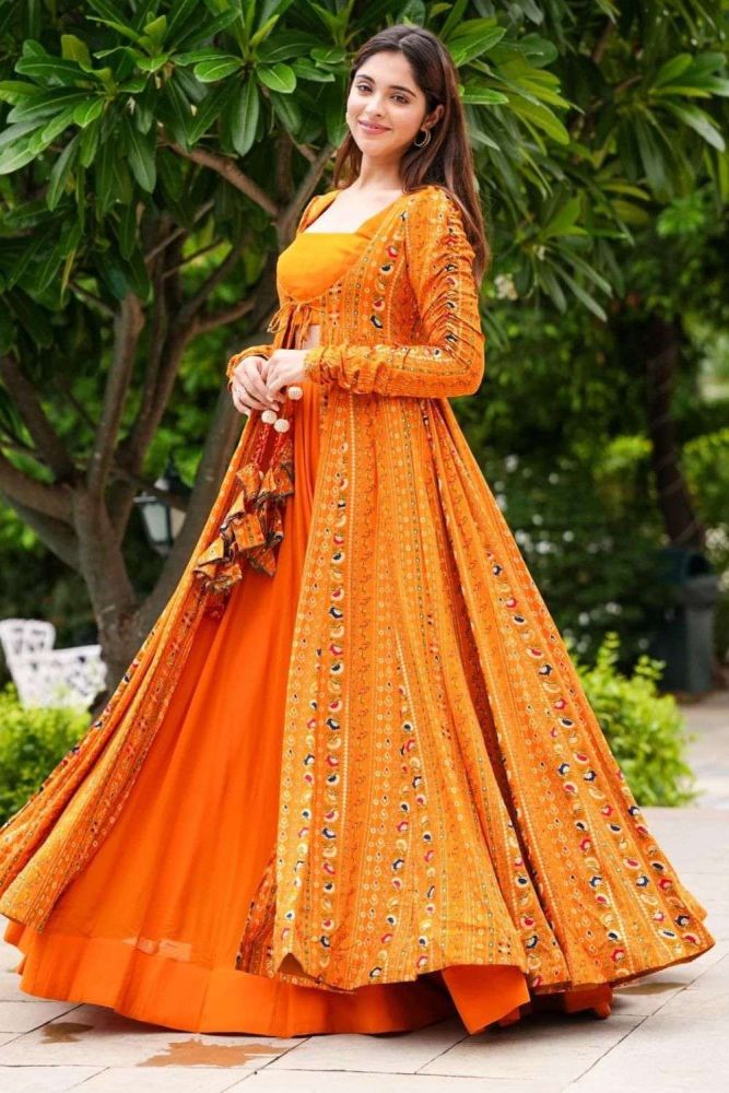 Printed latest yellow Designer Gown