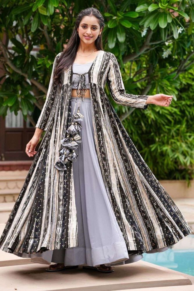 Light gray Palazzo suit Online Designer Georgette Palazzo suit with Dupatta UK PZ3712