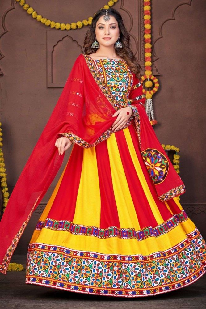 Red and yellow lehenga choli top