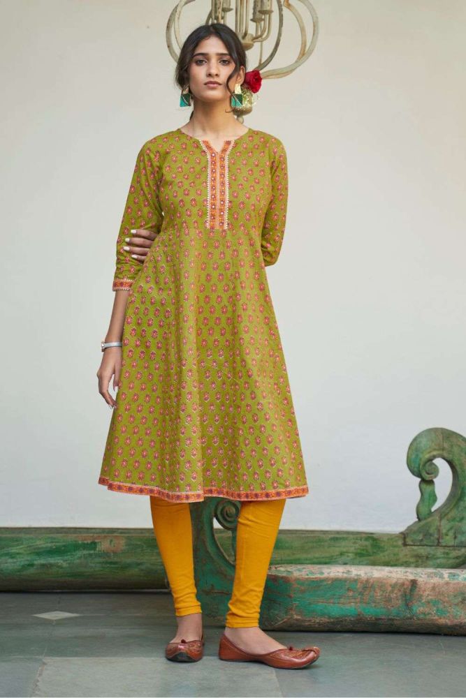 Green printed cotton frock kurti UK KTI2211