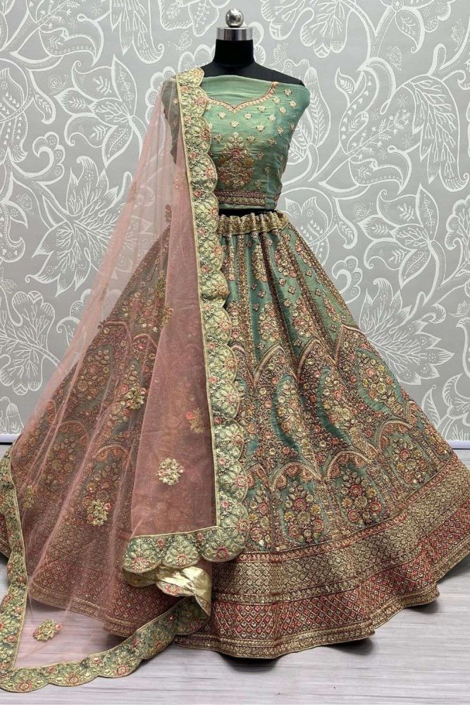 Pista green bridal lehenga deals