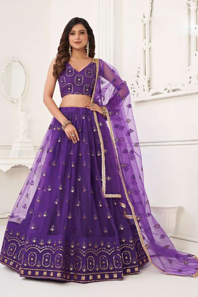 Purple Wedding Lehenga Choli Online Designer Net Lehenga Choli with Purple Dupatta UK LC7287