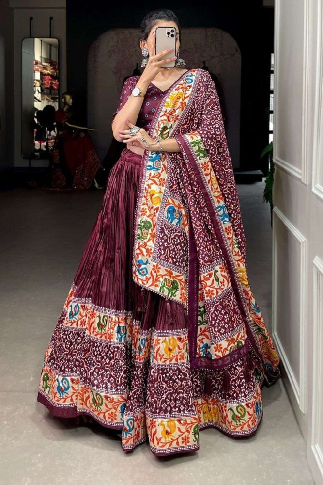 Maroon Lehenga Choli Online Designer Silk Lehenga Choli with Maroon Dupatta UK LC7332