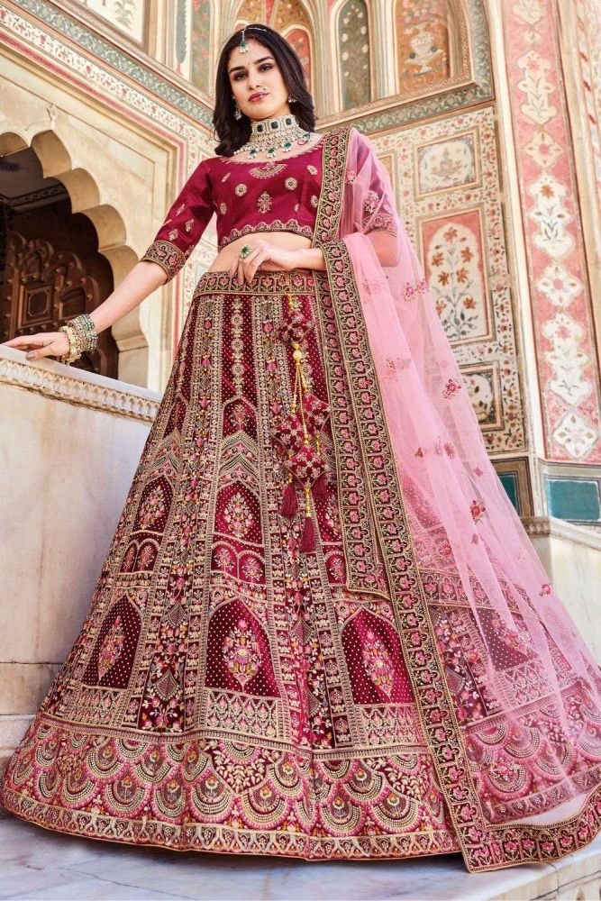 Red velvet lehenga for bridal on sale