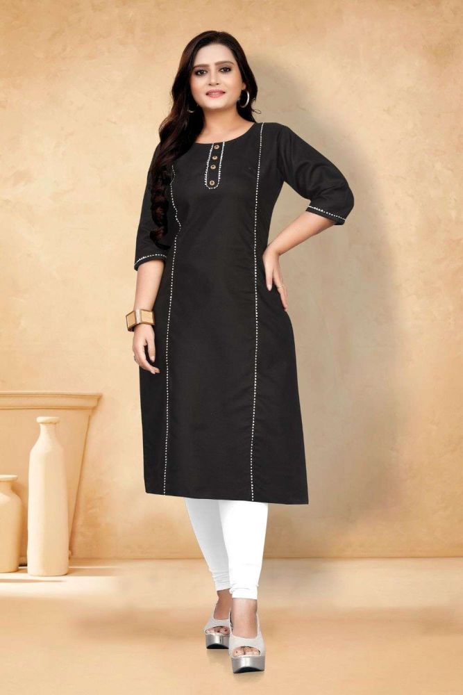 Black Cotton Kurti with Plain