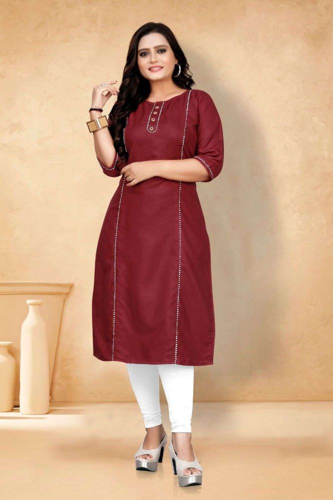 Maroon cotton plain kurti UK KTI2274