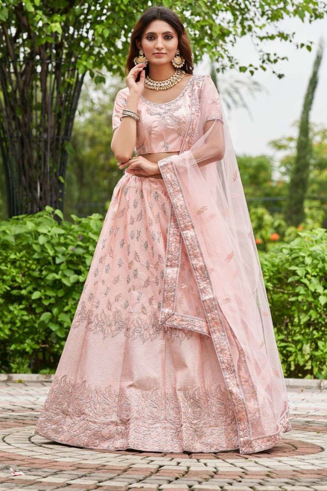 Pink Lehenga Choli Embroidered Satin