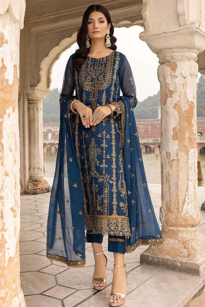 Eid Salwar Kameez Georgette with Embroidered in Blue