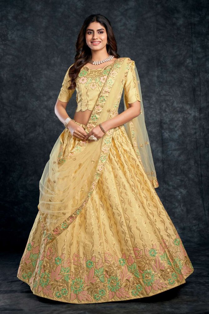 Yellow lehenga choli designs for engagement outlet