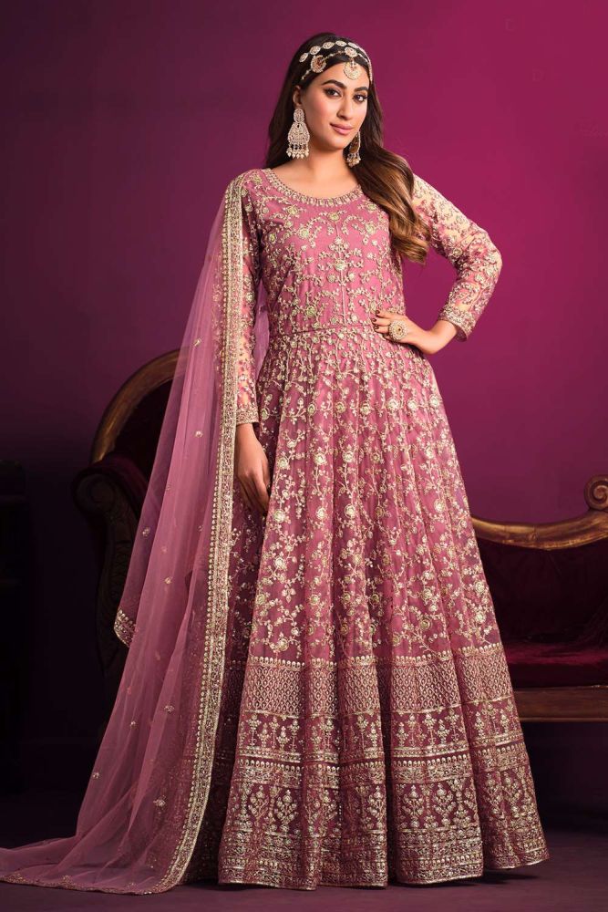 Pink Eid anarkali suit Online Designer Net Eid anarkali suit with Pink Dupatta UK AS3522