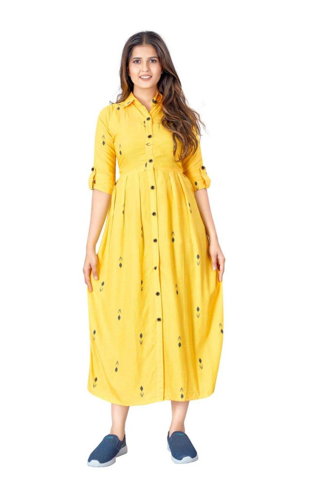 Yellow frock kurti on sale