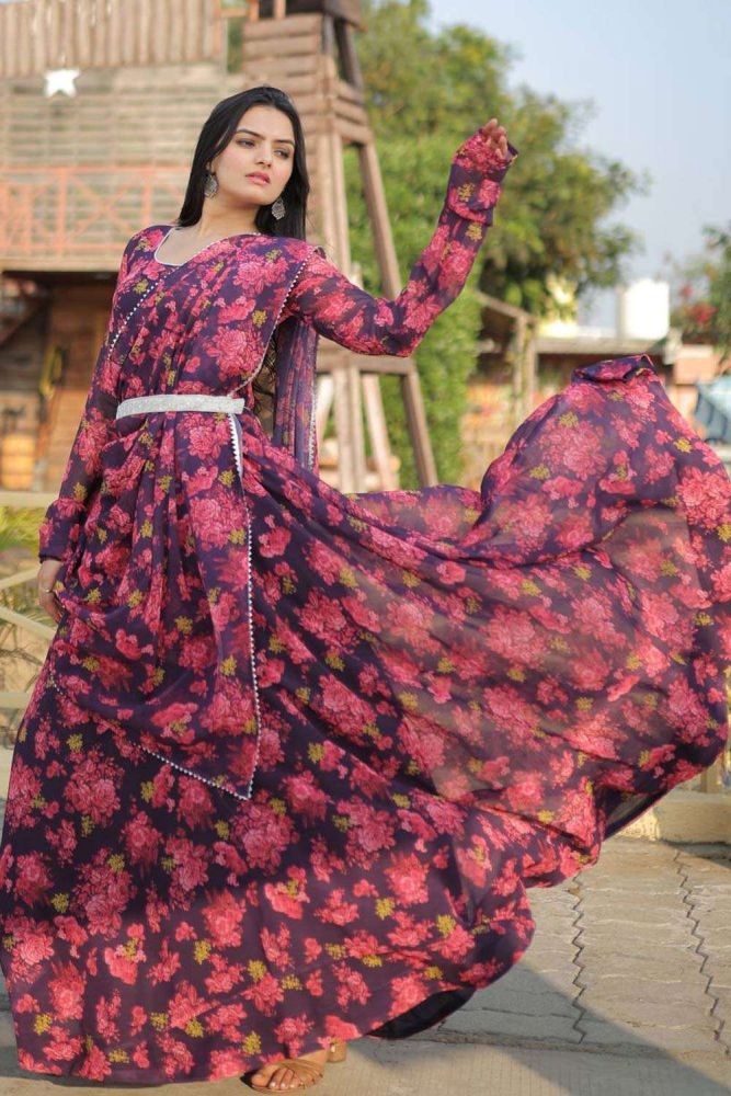 Digital print Gown Dress in Multi Georgette