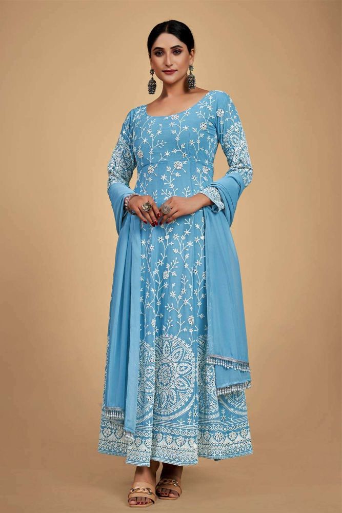 Sky blue Pakistani suit Online Designer Georgette Pakistani suit with Sky Blue Dupatta UK AS3552