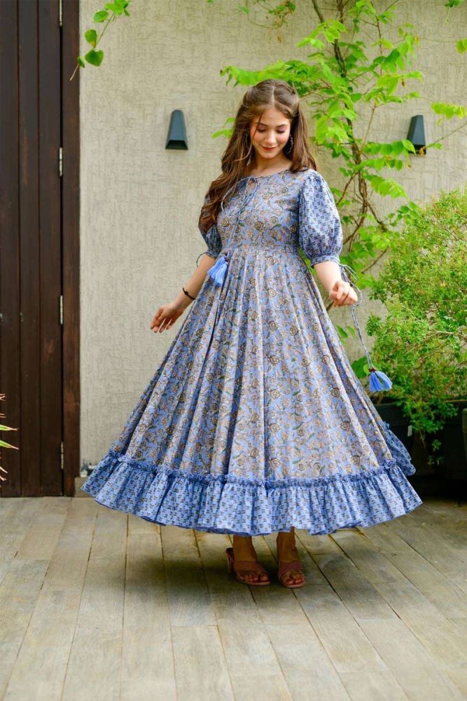 Multicolor Digital print Anarkali kurti in Cotton