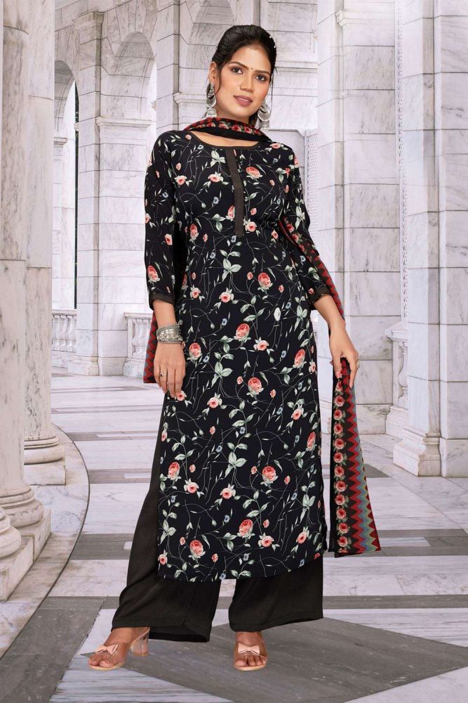 Black Printed Palazzo Kurti in Crepe