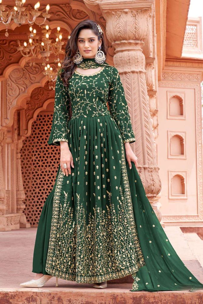 Green Palazzo suit Online Designer Georgette Palazzo suit with Green Dupatta UK PZ3561