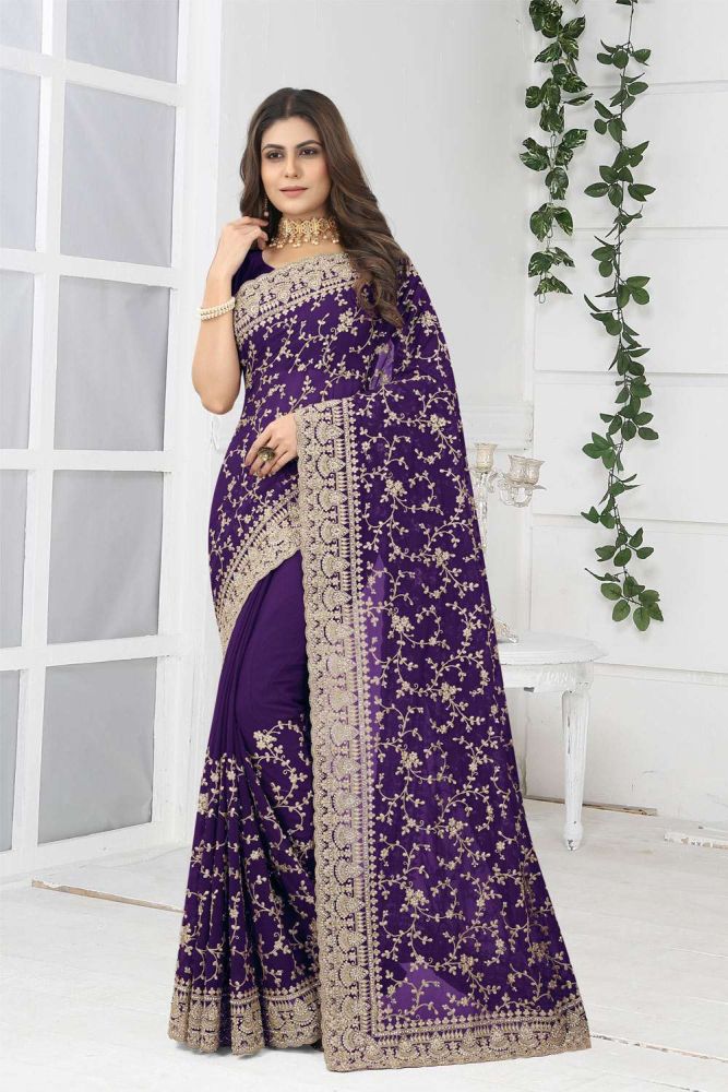 Purple Party Wear Saree Online Designer Georgette saree with Georgette Blouse at Shopkund UK SR24417
