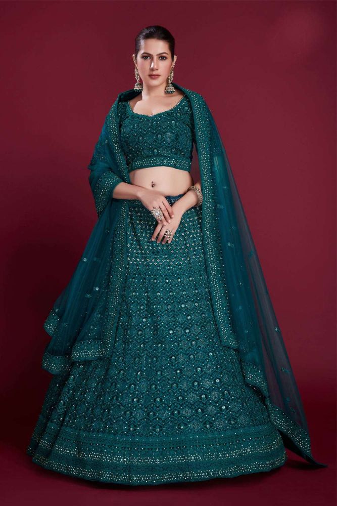Rama green Wedding Lehenga Choli Online Designer Georgette Lehenga Choli with rama Green Dupatta UK LC6860