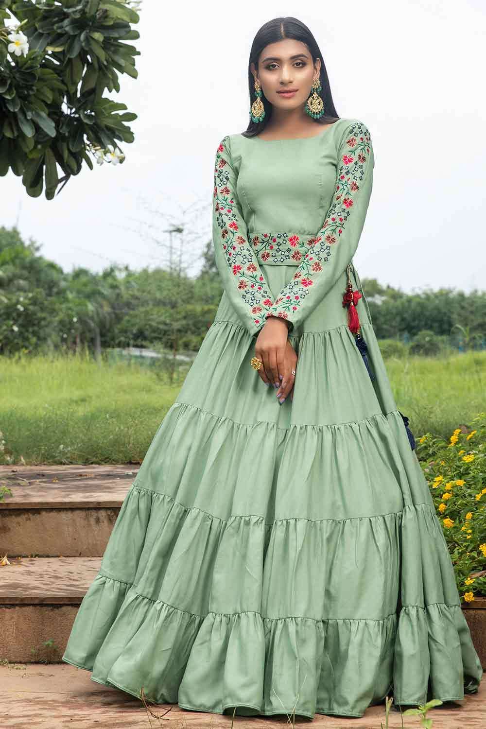 Pista green cotton gown dress UK GW0198
