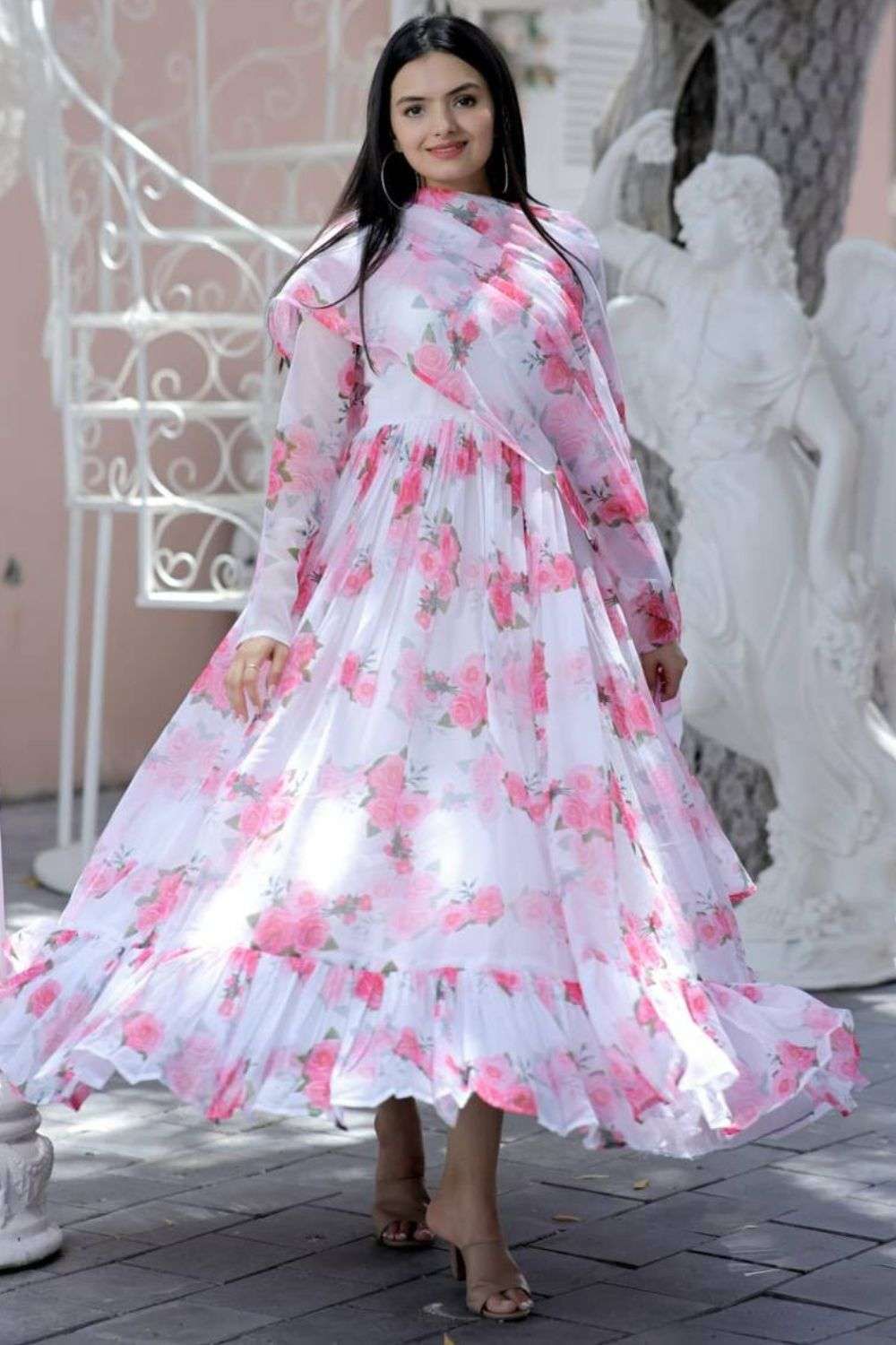 Pink white gown best sale